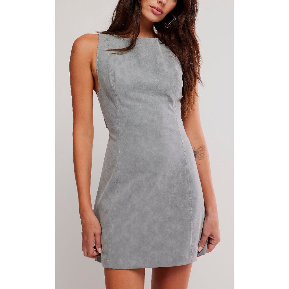 Free People Grey Suede-Look Mini Dress